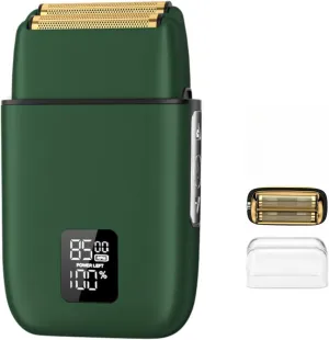 Electric Foil Shaver for Men, Portable Electric Razor with Double Floating Blade, 3 Speeds, USB Rechargeable, LED Display, Waterproof (Green)