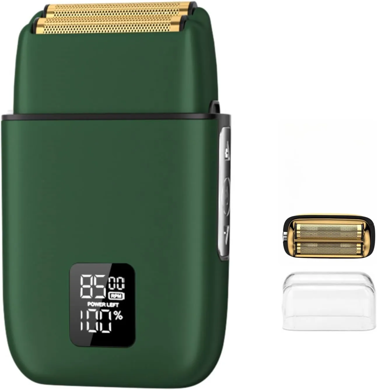 Electric Foil Shaver for Men, Portable Electric Razor with Double Floating Blade, 3 Speeds, USB Rechargeable, LED Display, Waterproof (Green)
