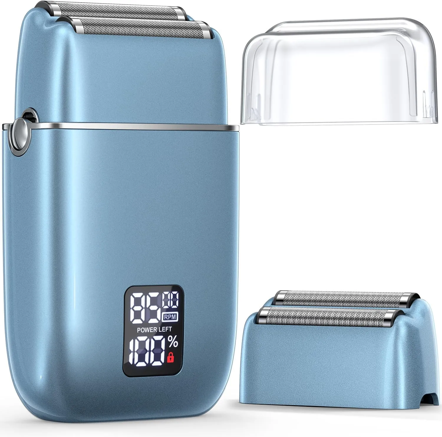 Electric Razor, Electric Shaver for Men, Upgraded Foil Shaver with 3 Speeds, Double Floating Blade IPX7 Waterproof Wet/Dry LED Display USB Type C Rechargeable Blue