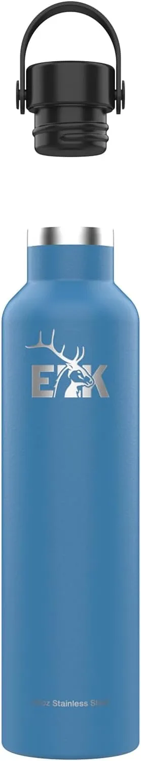 ELK Insulated Water Bottle with Standard Mouth Flex Lid - Double Wall Stainless Steel, Dishwasher Safe - Keep Drinks Cold or Hot for Hours - BPA-Free & Phthalate-Free Hydration (Pacific Blue, 24 Oz)