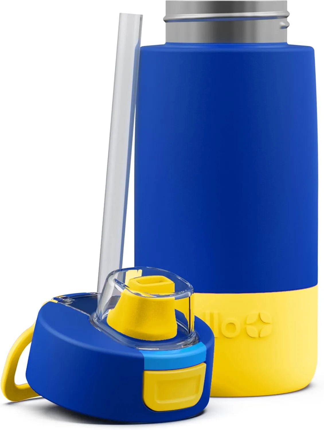 Ello Kids Colby 12oz Stainless Steel Insulated Water Bottle with Straw and Built-In Silicone Coaster Carrying Handle and Leak-Proof Locking Lid for School Backpack, Lunchbox, and Outdoor Sports