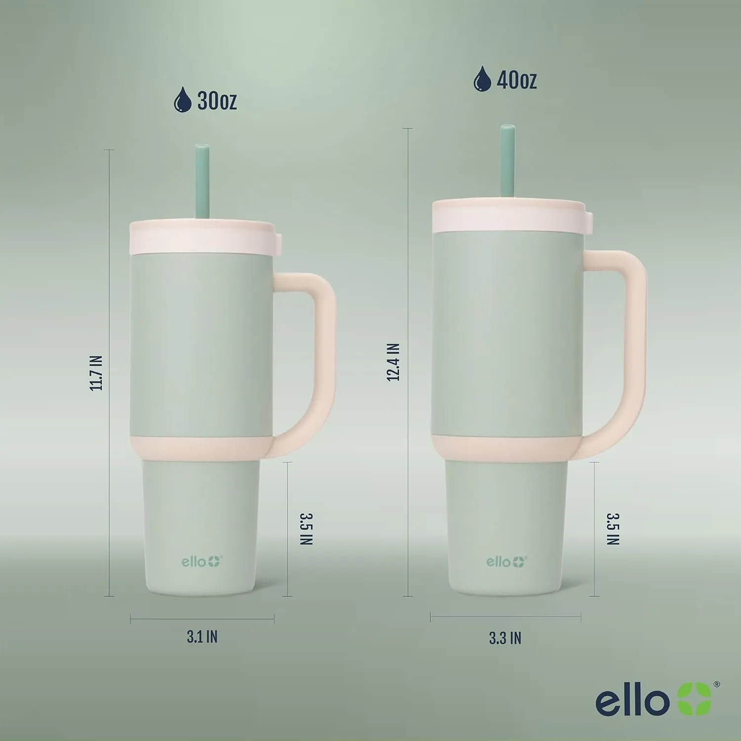 Ello Oasis Tumbler with Handle & Retracting Straw | Reusable Insulated Stainless Steel Cup 100% Leakproof, Gifts for Teens Women Men | Keeps cold for 24 Hours, 40oz 30oz Cup Holder Friendly