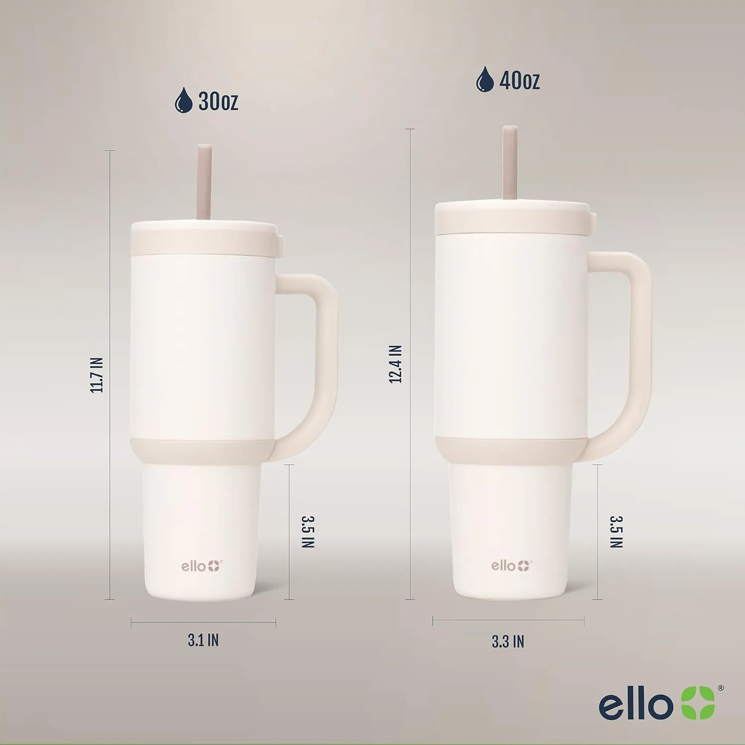 Ello Oasis Tumbler with Handle & Retracting Straw | Reusable Insulated Stainless Steel Cup 100% Leakproof, Gifts for Teens Women Men | Keeps cold for 24 Hours, 40oz 30oz Cup Holder Friendly