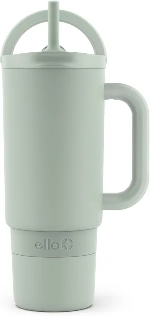 Ello Port 30oz Tumbler with Carry Loop & Integrated Handle | Vacuum Insulated Stainless Steel Reusable Water Bottle Travel Mug | Leak Proof Lid | Flexible Straw | BPA-Free | Dishwasher Safe | Sage