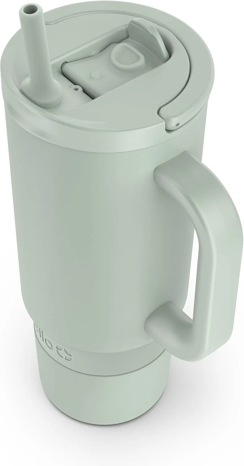 Ello Port 30oz Tumbler with Carry Loop & Integrated Handle | Vacuum Insulated Stainless Steel Reusable Water Bottle Travel Mug | Leak Proof Lid | Flexible Straw | BPA-Free | Dishwasher Safe | Sage