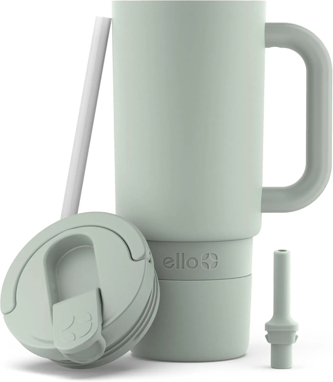 Ello Port 30oz Tumbler with Carry Loop & Integrated Handle | Vacuum Insulated Stainless Steel Reusable Water Bottle Travel Mug | Leak Proof Lid | Flexible Straw | BPA-Free | Dishwasher Safe | Sage