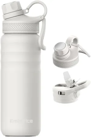 EmberIce double wall Insulated Stainless Steel Water Bottle with Straw, Lid, 12hr Hot and 24hr Cold Drinks, 24 oz (White, 24 oz)