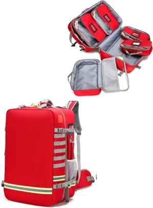 Emergency Bag First Aid Backpack Empty First Aid Bag Treatment First Responder Trauma Bags for Camping Cycling(Red,55x35x25cm)