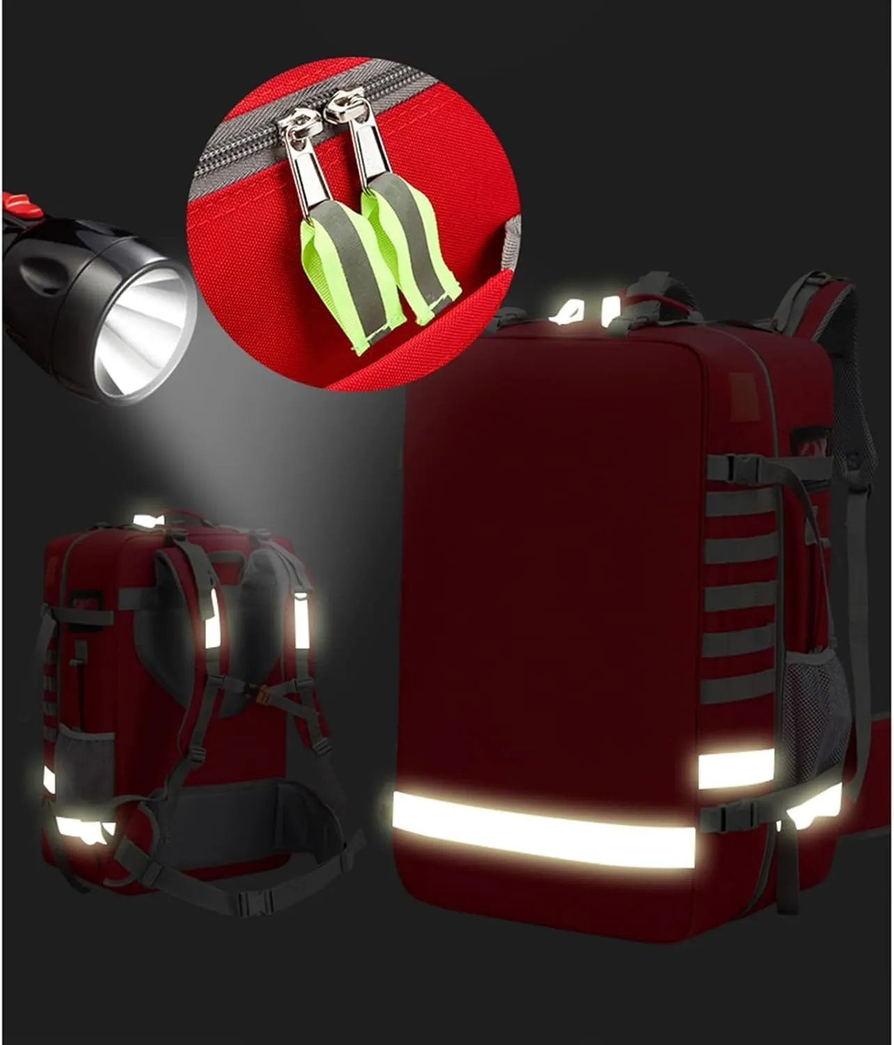 Emergency Bag First Aid Backpack Empty First Aid Bag Treatment First Responder Trauma Bags for Camping Cycling(Red,55x35x25cm)