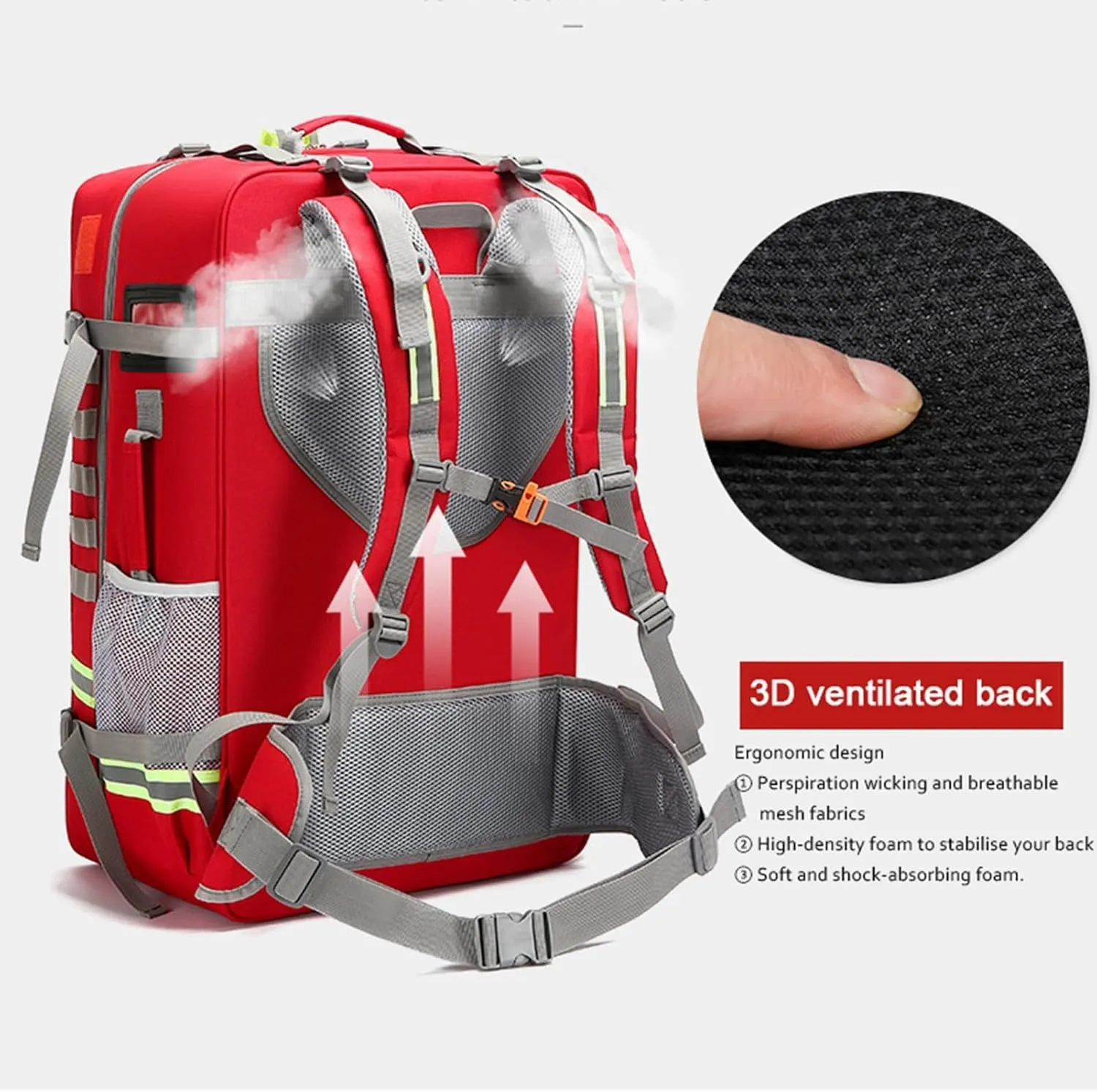 Emergency Bag First Aid Backpack Empty First Aid Bag Treatment First Responder Trauma Bags for Camping Cycling(Red,55x35x25cm)