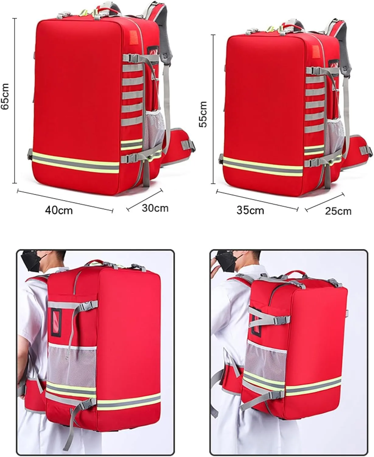 Emergency Bag First Aid Backpack Empty First Aid Bag Treatment First Responder Trauma Bags for Camping Cycling(Red,55x35x25cm)