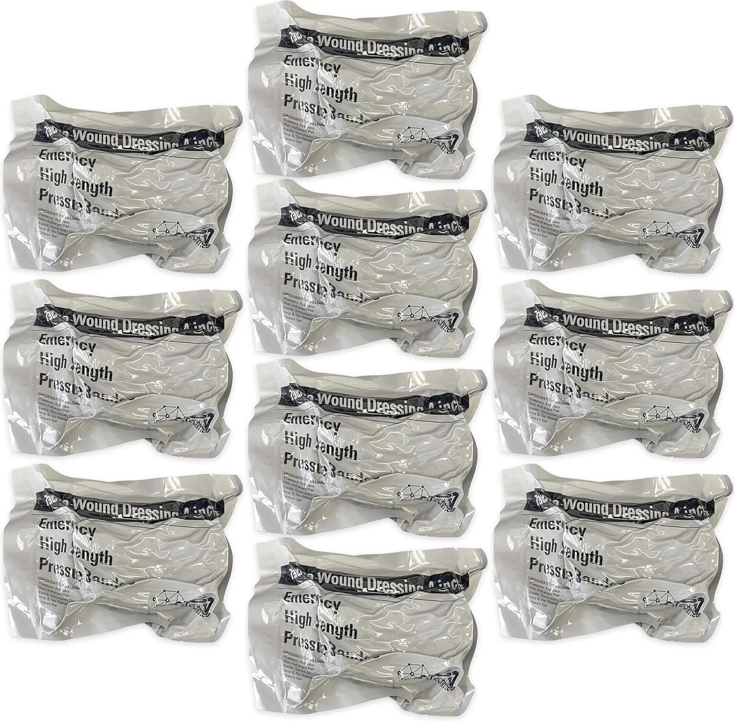 Emergency Compression Bandages, Multi-Pack Sterile Israeli Bandages for First Response, 4" x 7' - Essential for Medics, Military, and Outdoor Emergencies (10)