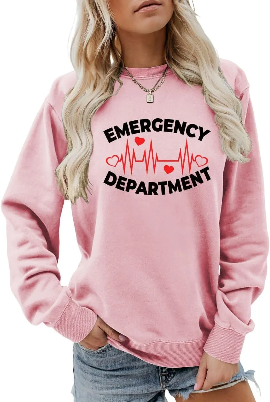 Emergency Department Sweatshirt Emergency Room Healthcare Nursing Sweater Women Funny Crewneck ER Nurse Shirt Gifts