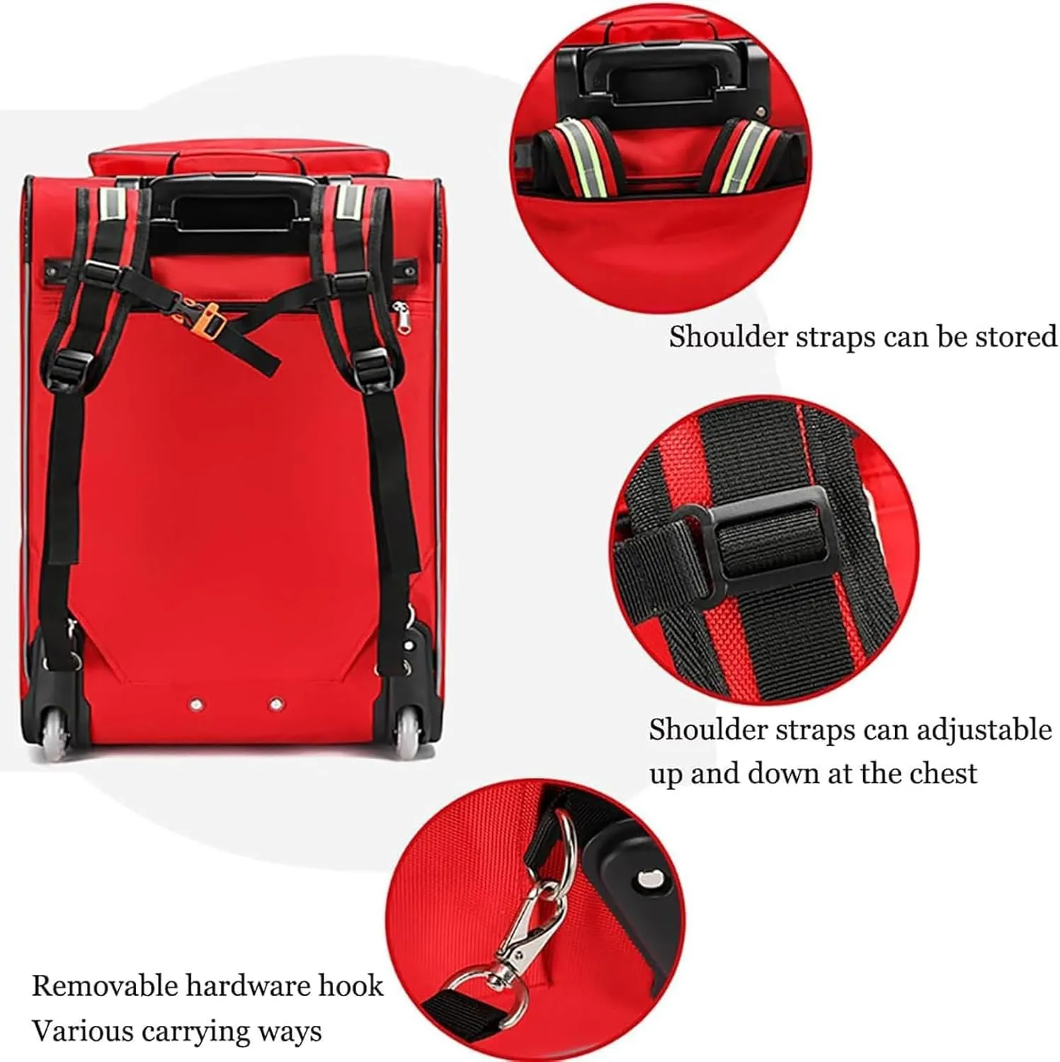 Emergency First Aid Bag,Waterproof Trolley Rolling Medical Bag,Portable First Aid Bag High Capacity Backpack for Nurse(B)