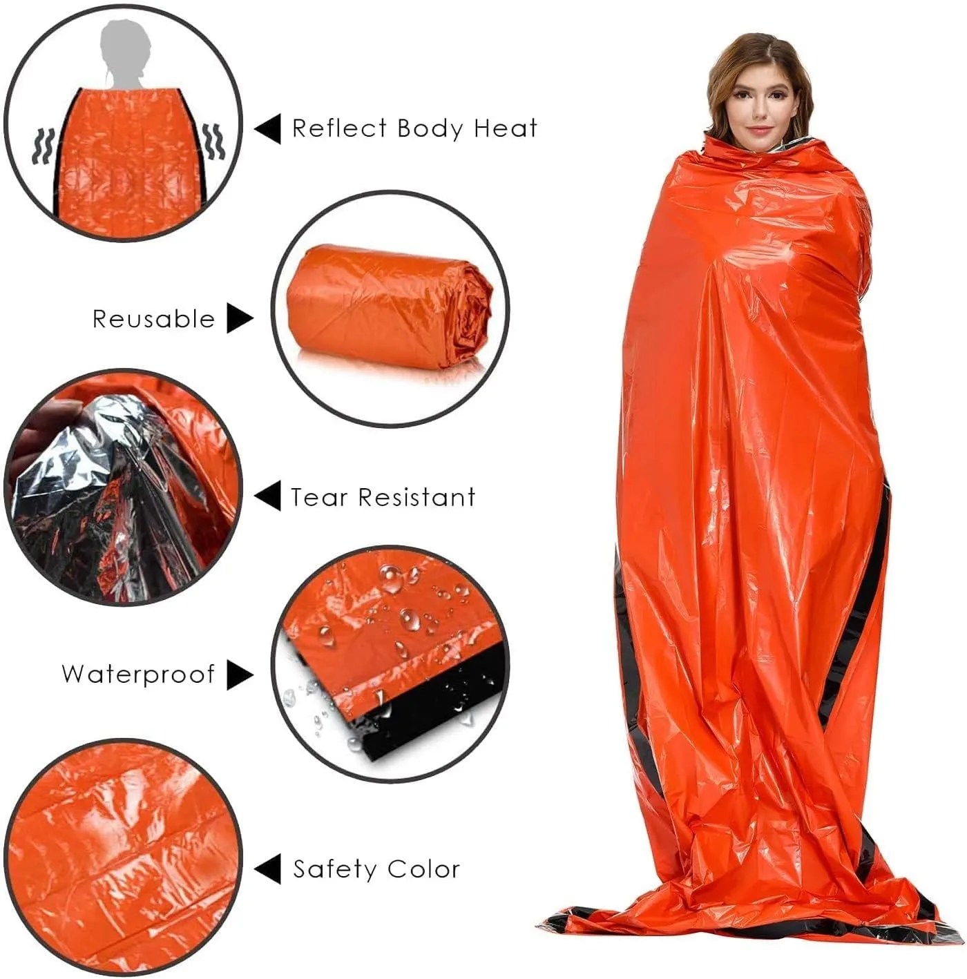 Emergency Thermal Sleeping Bag, Survival Bivvy Sacks Blanket with Whistle, Waterproof Lightweight Survival Shelter Blanket Bag Gear for Outdoor Hiking Camping Advanture Multi