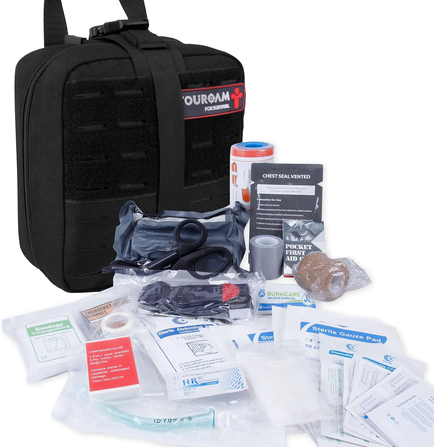 Emergency Trauma First Aid Kit, IFAK EMT Military Med Kit, Nylon Laser Cut Molle Pouch, Combat Tactical IFAK for First Response Bleeding Control