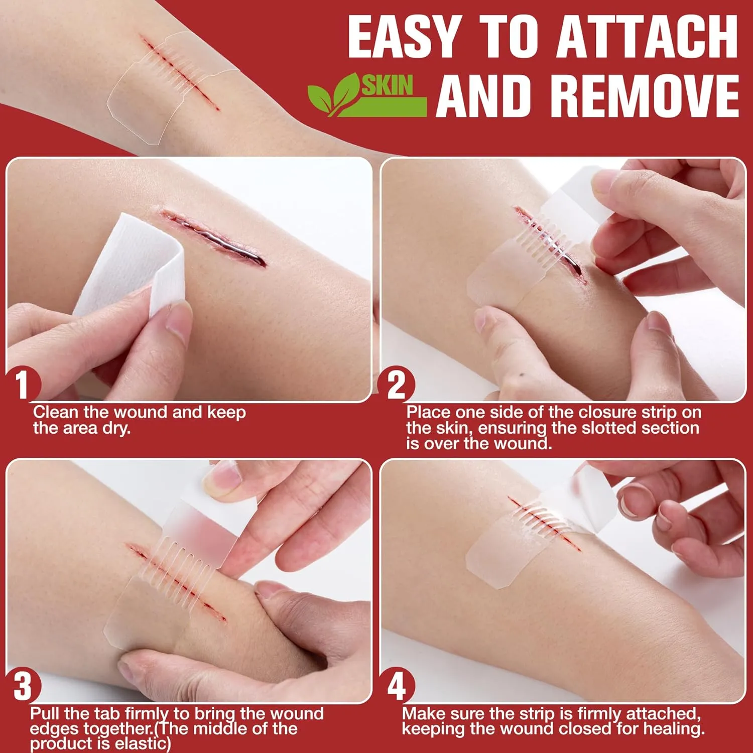 Emergency Wound Closure Strips - HSA/FSA Eligible - Dotodo 4PCS Laceration Closure Kit - Sutures Butterfly Bandaids | Stretchable & Shrinks Back to Close The Cut