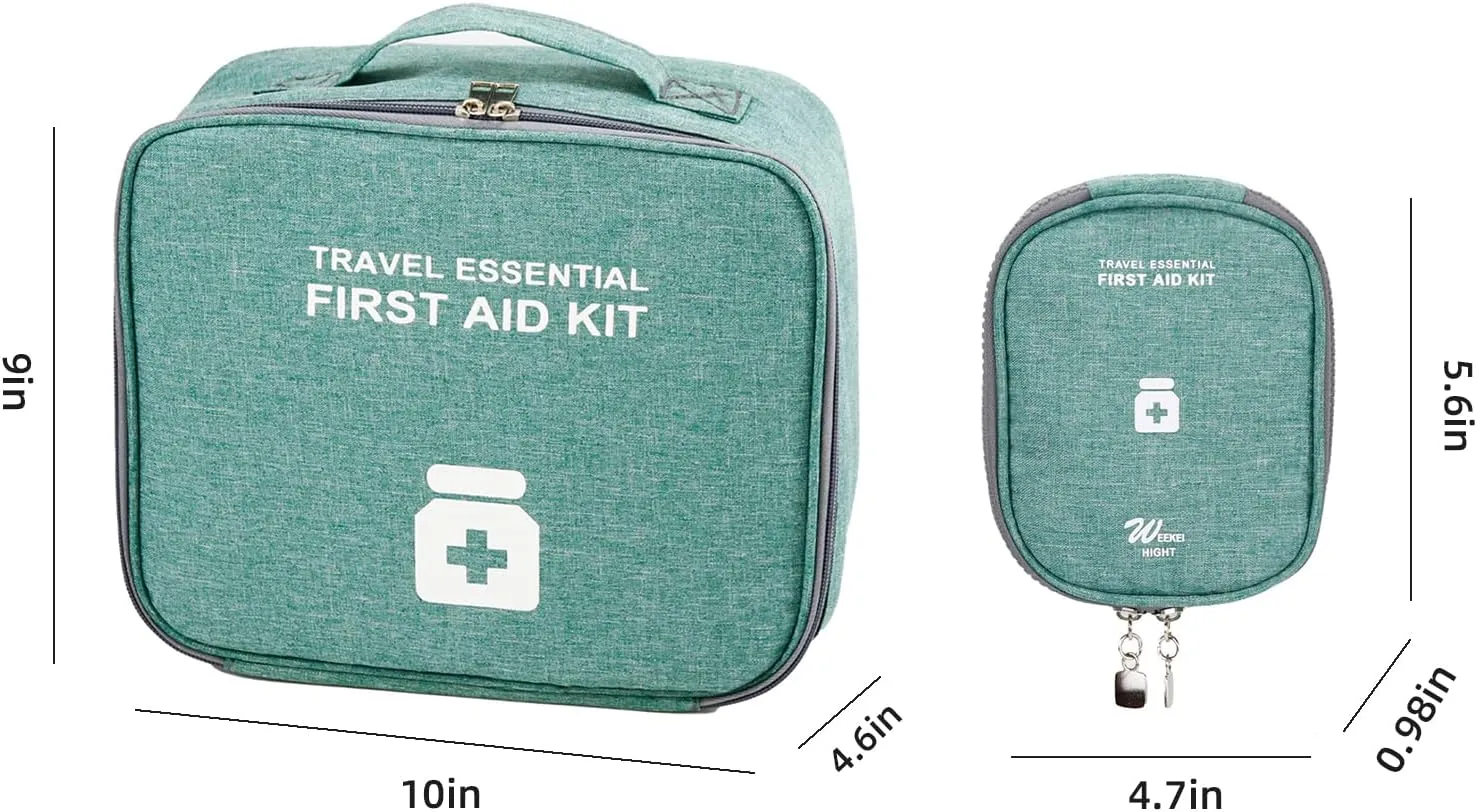 Empty First Aid Bags, Travel Medicine Bag, Medical Supplies Organizer Bag, Portable Kit for Traveling, Car, Home, Camping, Office, Hiking, Outdoor (Cationic Green)