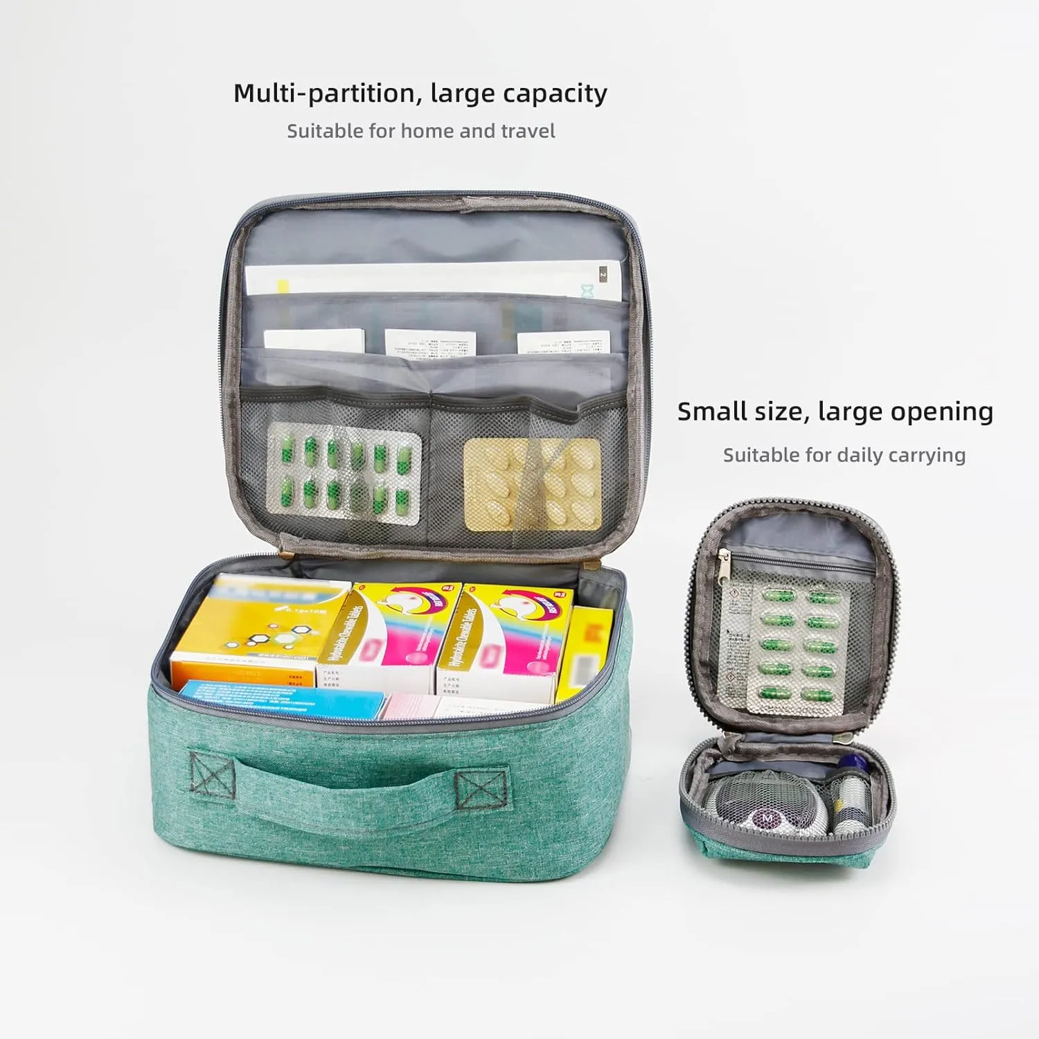 Empty First Aid Bags, Travel Medicine Bag, Medical Supplies Organizer Bag, Portable Kit for Traveling, Car, Home, Camping, Office, Hiking, Outdoor (Cationic Green)