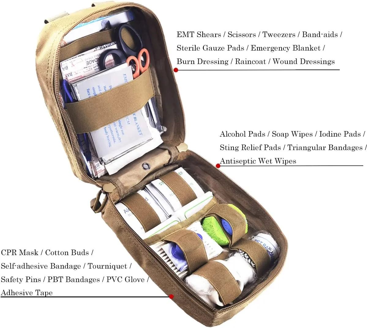 EMT Pouch MOLLE Ifak Pouch Tactical MOLLE Medical First Aid Kit Utility Pouch Carlebben (with Medical Supplies Tan)