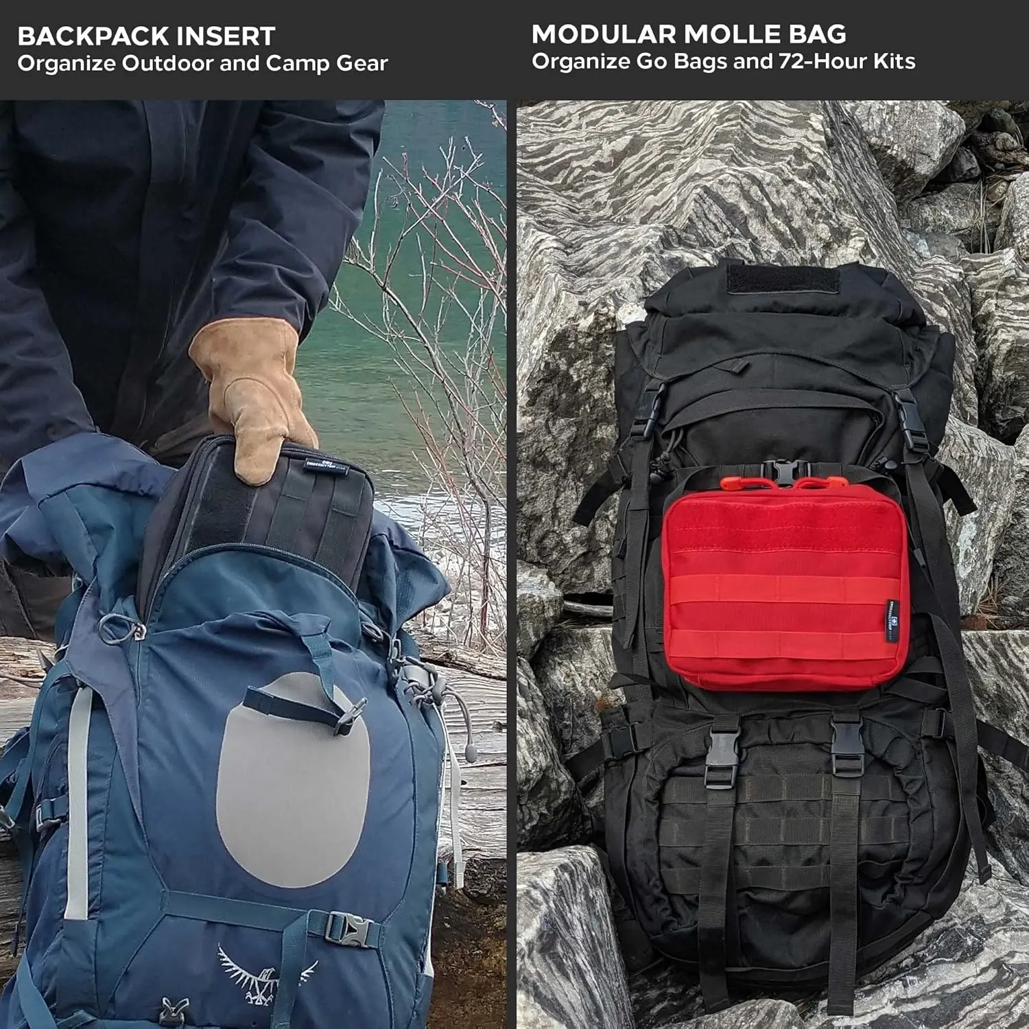 EPG Tactical EDC Pouch - Molle Utility Organizer, First Aid Black Backpack Organizer, Modular Survival Gear, Red