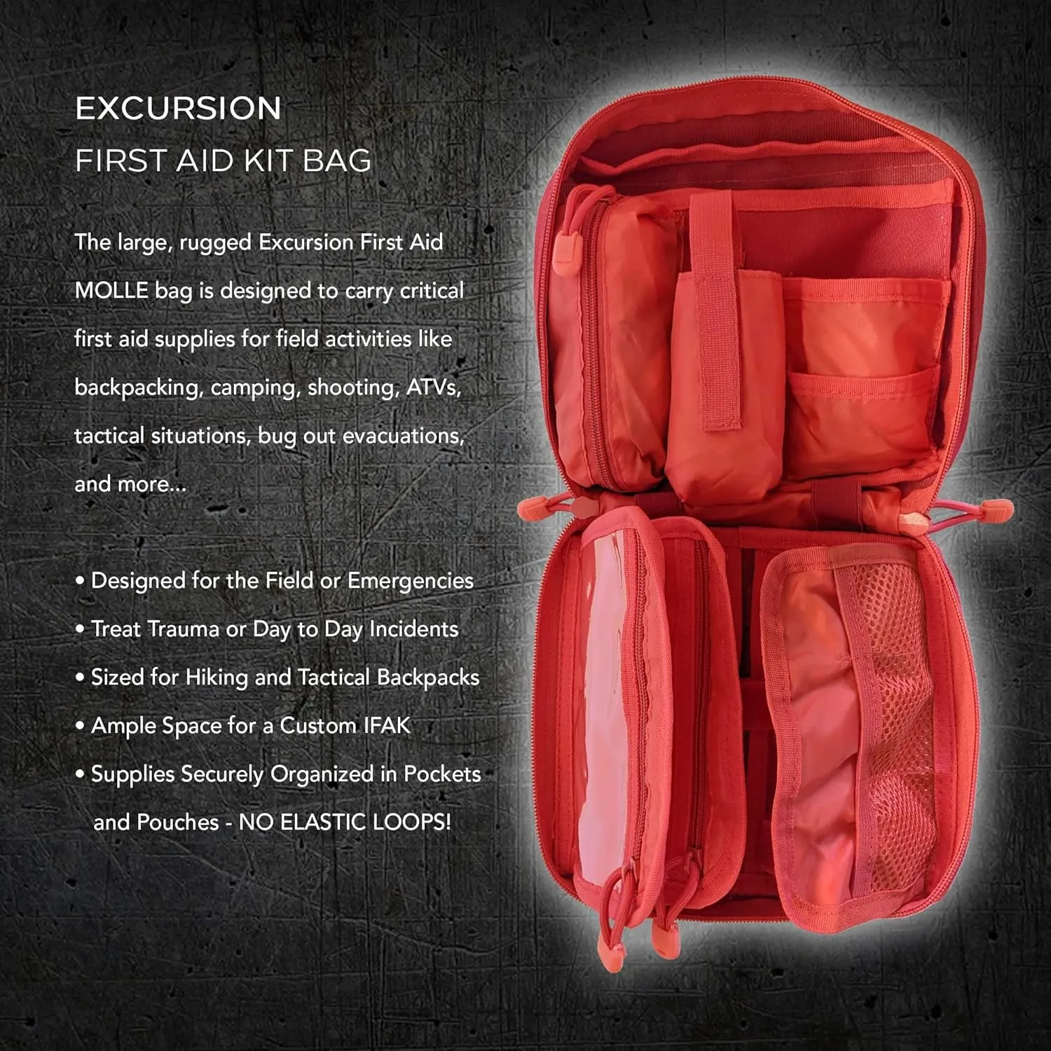 EPG Tactical EDC Pouch - Molle Utility Organizer, First Aid Black Backpack Organizer, Modular Survival Gear, Red