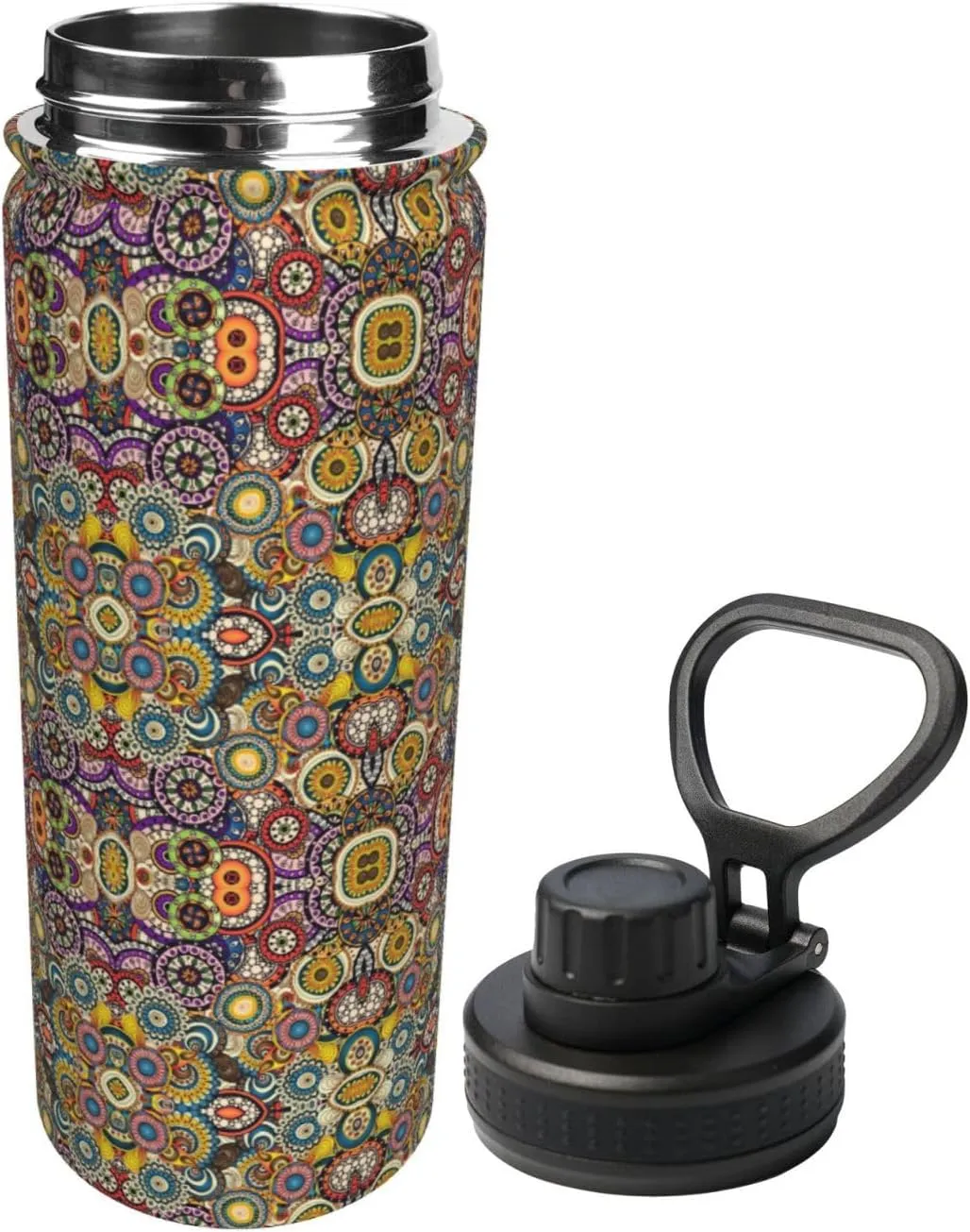 Ethnic Circles Floral Pattern 18oz Sports Insulated Bottle For Outdoor Activities,Your Ideal Companion Staying Hydrated