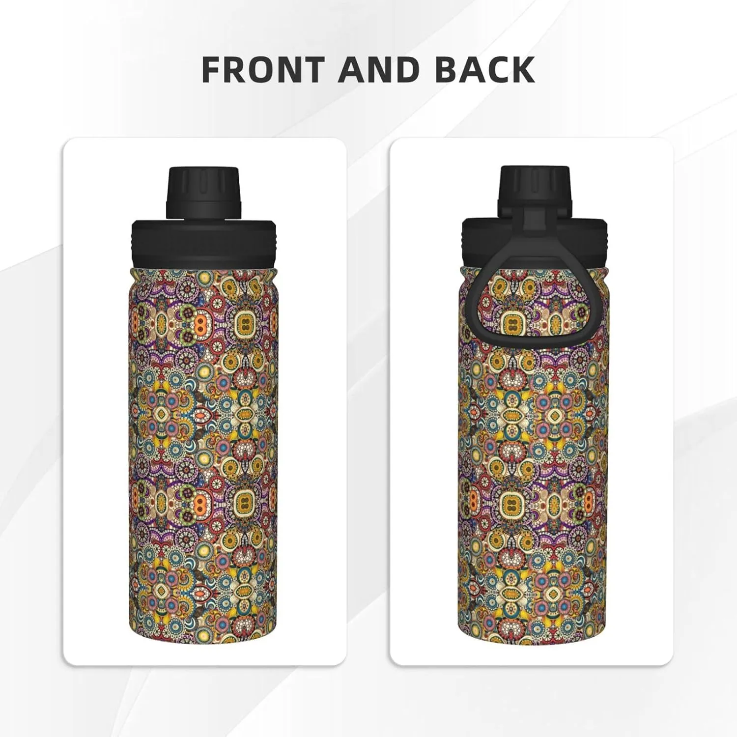 Ethnic Circles Floral Pattern 18oz Sports Insulated Bottle For Outdoor Activities,Your Ideal Companion Staying Hydrated