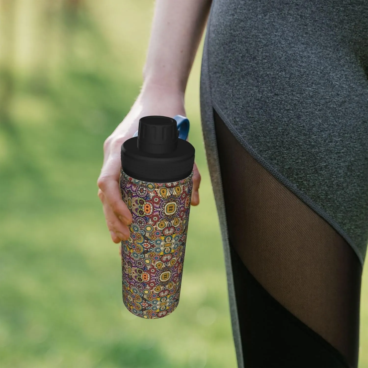 Ethnic Circles Floral Pattern 18oz Sports Insulated Bottle For Outdoor Activities,Your Ideal Companion Staying Hydrated