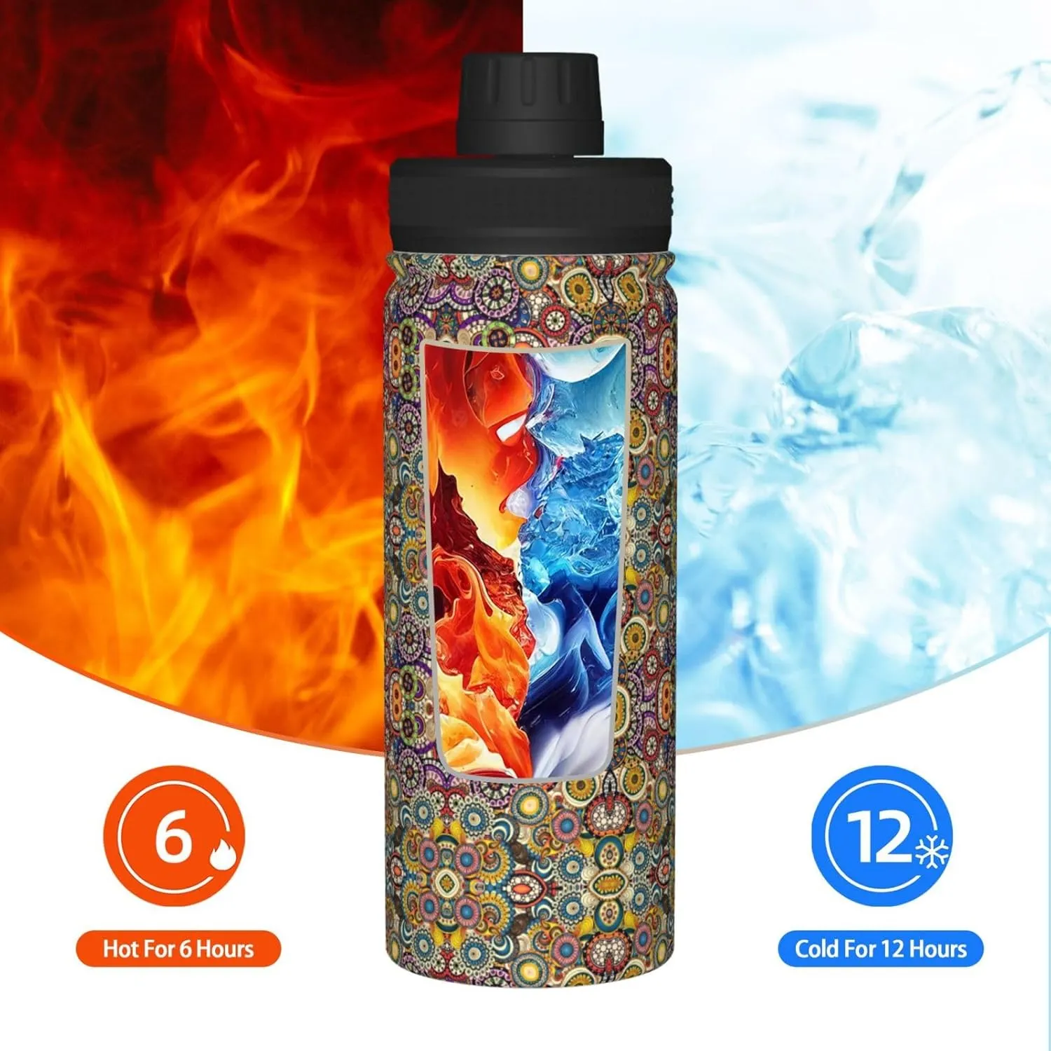 Ethnic Circles Floral Pattern 18oz Sports Insulated Bottle For Outdoor Activities,Your Ideal Companion Staying Hydrated