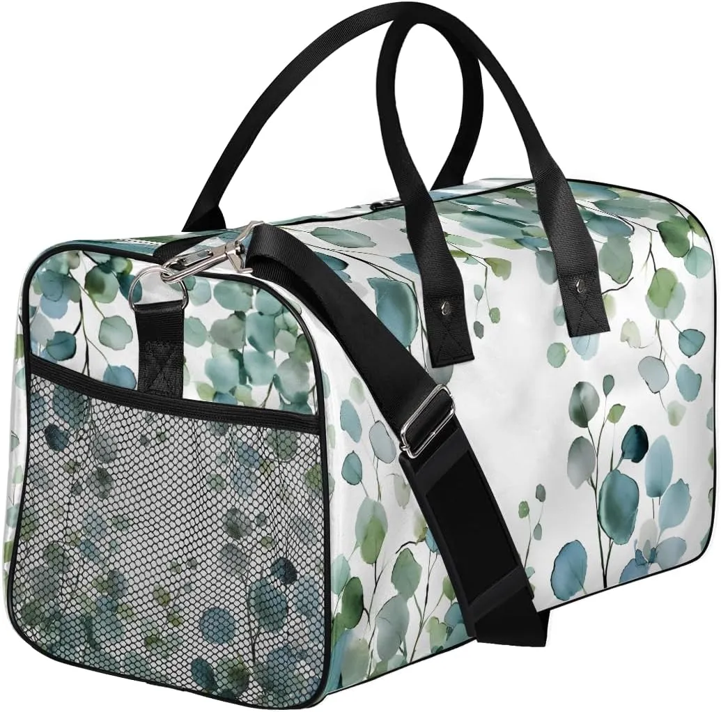 Eucalyptus Leaves Travel Duffle Bag for Women Men Foldable Waterproof Weekender Bag Carry on Tote for Overnight Sports Gym Sage Green Spring Floral