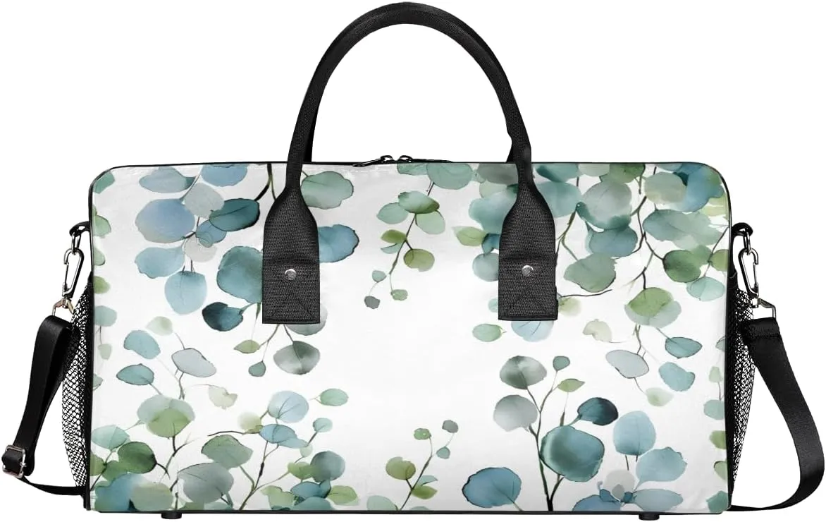 Eucalyptus Leaves Travel Duffle Bag for Women Men Foldable Waterproof Weekender Bag Carry on Tote for Overnight Sports Gym Sage Green Spring Floral