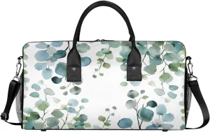 Eucalyptus Leaves Travel Duffle Bag for Women Men Foldable Waterproof Weekender Bag Carry on Tote for Overnight Sports Gym Sage Green Spring Floral