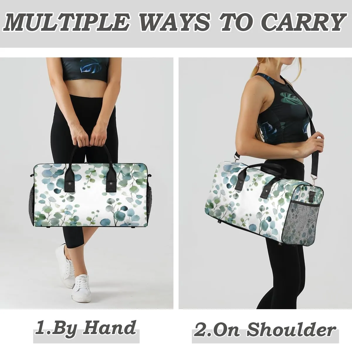 Eucalyptus Leaves Travel Duffle Bag for Women Men Foldable Waterproof Weekender Bag Carry on Tote for Overnight Sports Gym Sage Green Spring Floral