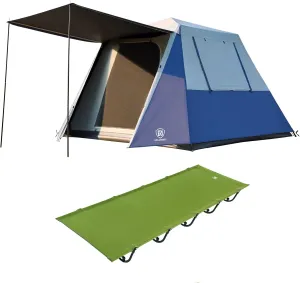 EVER ADVANCED 6 Person Cmping Blackout Tent with Vestibule and Camping Cot (Green)