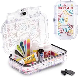 Evergreen X Seahorse 56 Medication Lock Box - Medium, First Aid Kit, Childproof, Empty Lockable Medicine Box to Store Medications, Diabetic Supplies. NO SUPPLIES INCLUDED (Clear   Squiggle)