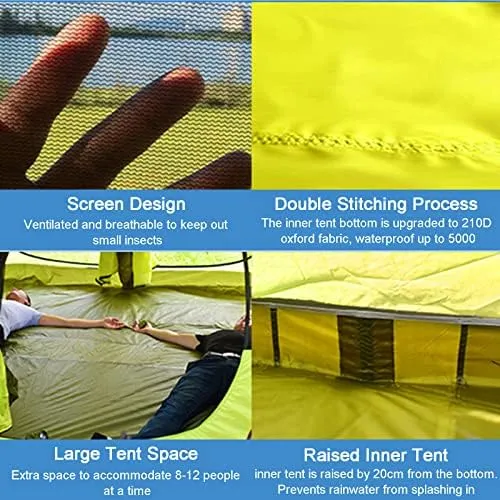 Extra Large Tent 8 Person, Family Cabin Tents, 2 Rooms, 3 Doors and 3 Windows with Mesh, Waterproof, Double Layer, Big Tent for Outdoor, Picnic, Family, Friends Gathering, Camping