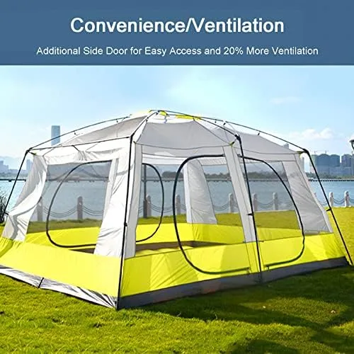 Extra Large Tent 8 Person, Family Cabin Tents, 2 Rooms, 3 Doors and 3 Windows with Mesh, Waterproof, Double Layer, Big Tent for Outdoor, Picnic, Family, Friends Gathering, Camping