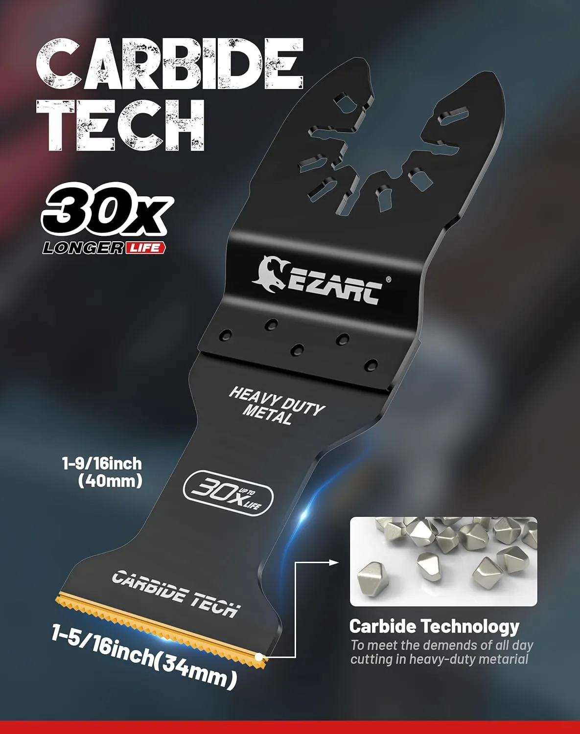 EZARC Carbide Oscillating Saw Blades, Multitool Blades Quick Release for Hard Material, Hardened Metal, Nails, Bolts and Screws, 10-Pack