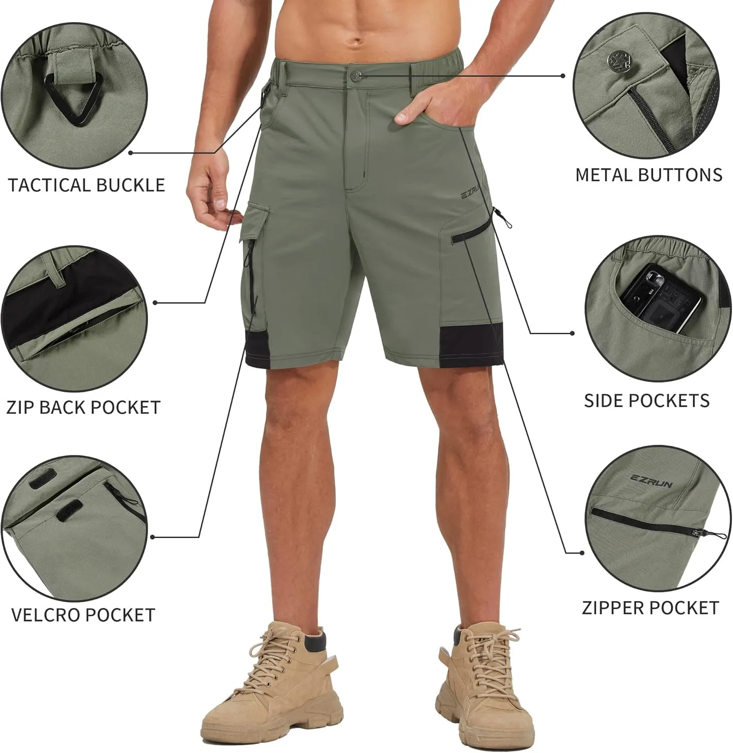 EZRUN Men's Hiking Cargo Shorts Quick Dry Golf Outdoor Work Tactical Shorts with Multi Pocket for Fishing Travel