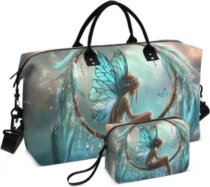 Fairy Dreamcatcher Wings Duffel Bag for Traveling, Travel Bag Gym Bag, with Multiple Interior Pockets Shoulder Weekender Bag for Women Men with Toiletry Bag 20.5L x 7.9W x 13.8H
