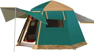Family Camping Tent, Double Layer Automatic Hydraulic Dome Tent with Porch, Versatile for Climbing, Fishing, Festivals, Garden (Green)