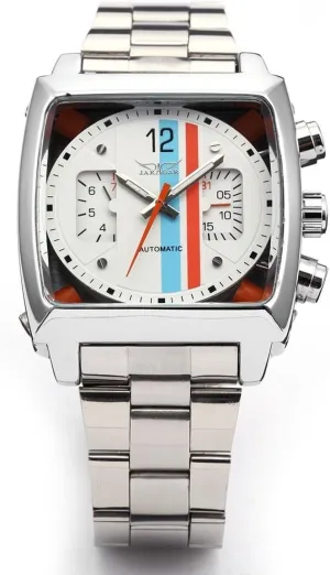 FANMIS Mens Automatic Analog Oblong Date Silver Stainless Steel Wrist Watch Business Luminous Watch