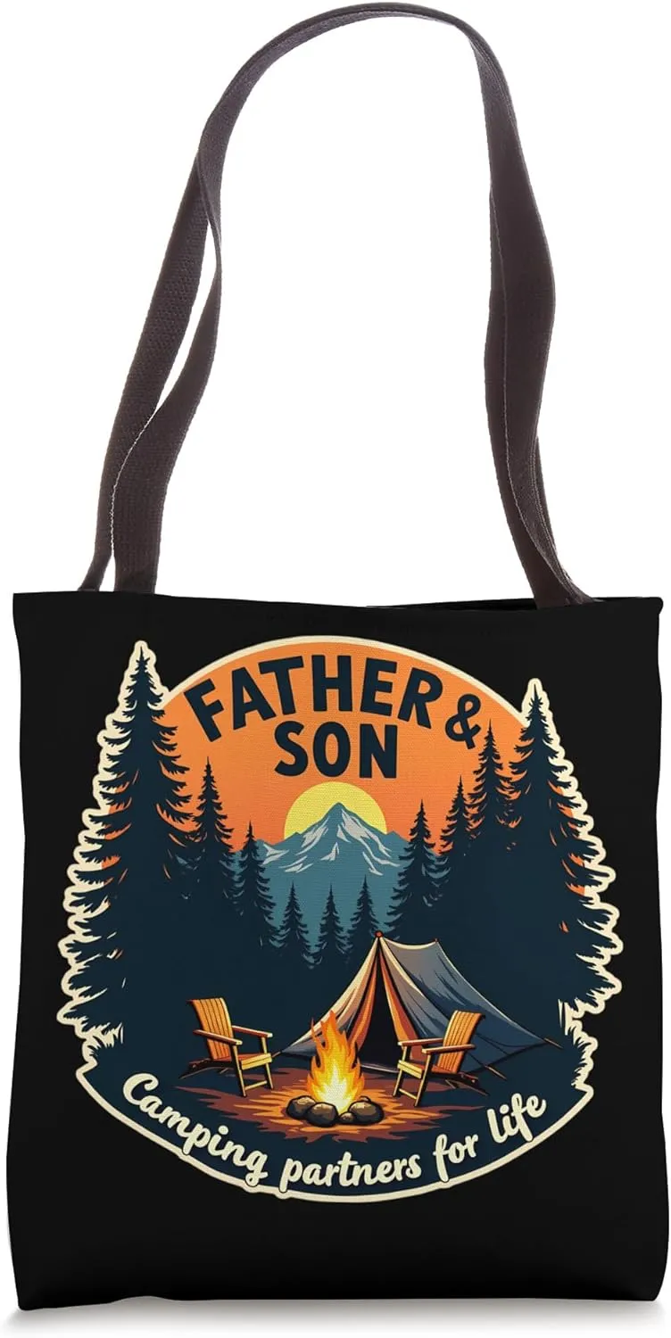 Father And Son Camping Partners For Life Camper Dad Papa Fun Tote Bag