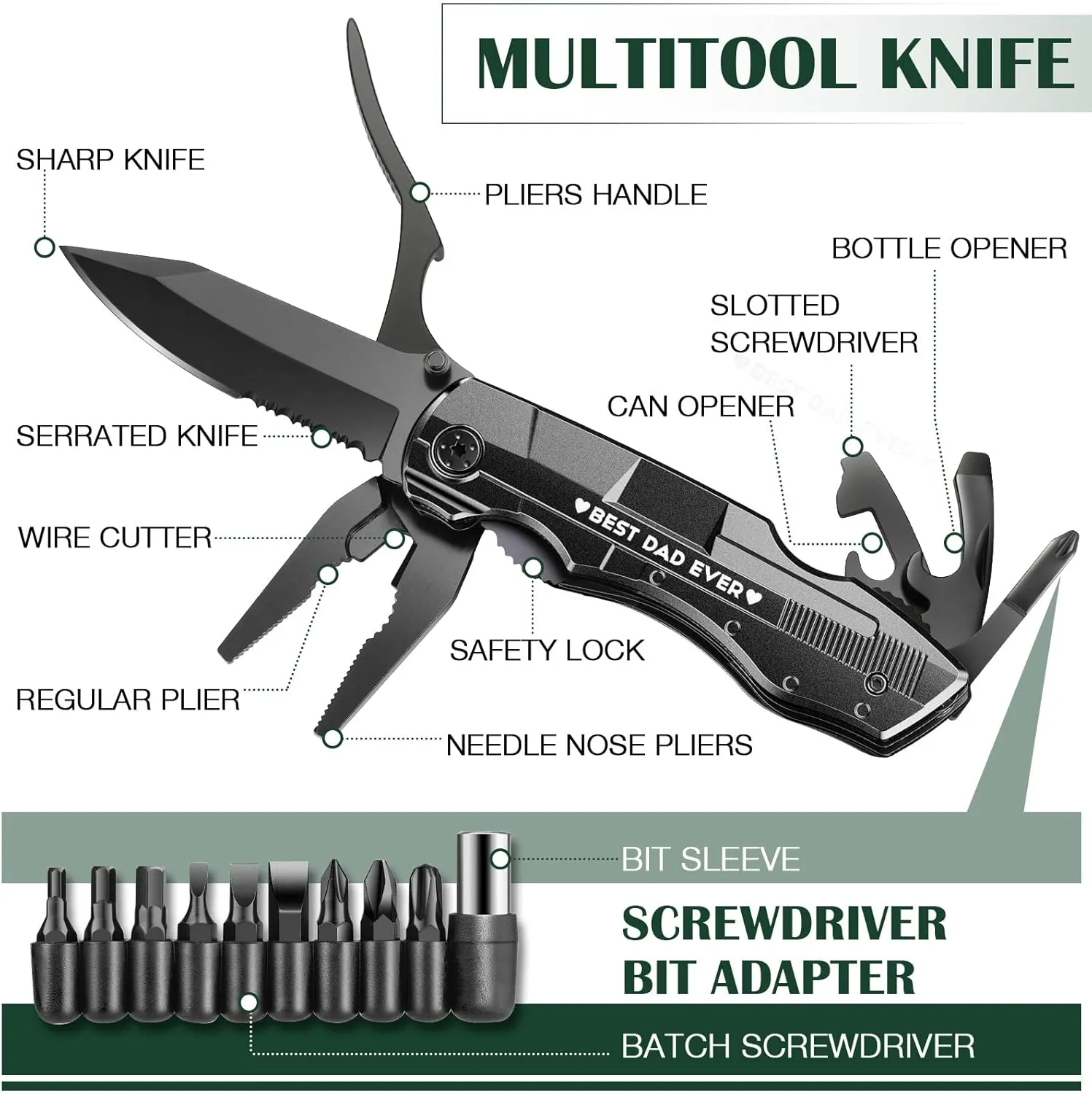 Fathers Day Dad Gifts from Daughter Son,Multitool Pocket Knife "BEST DAD EVER",Birthday Father's Day Gifts for Dad,Unique Camping Hunting Cycling Gift Ideas