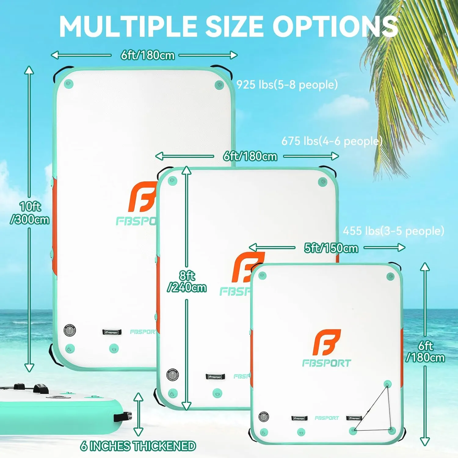 FBSPORT Inflatable Floating Dock,6ft/ 8ft/10ft Swim Air Platform Island Raft Mat with None-Slip Surface,6 Inch Thick PVC Construction,Floating Platform for Pool Beach Ocean