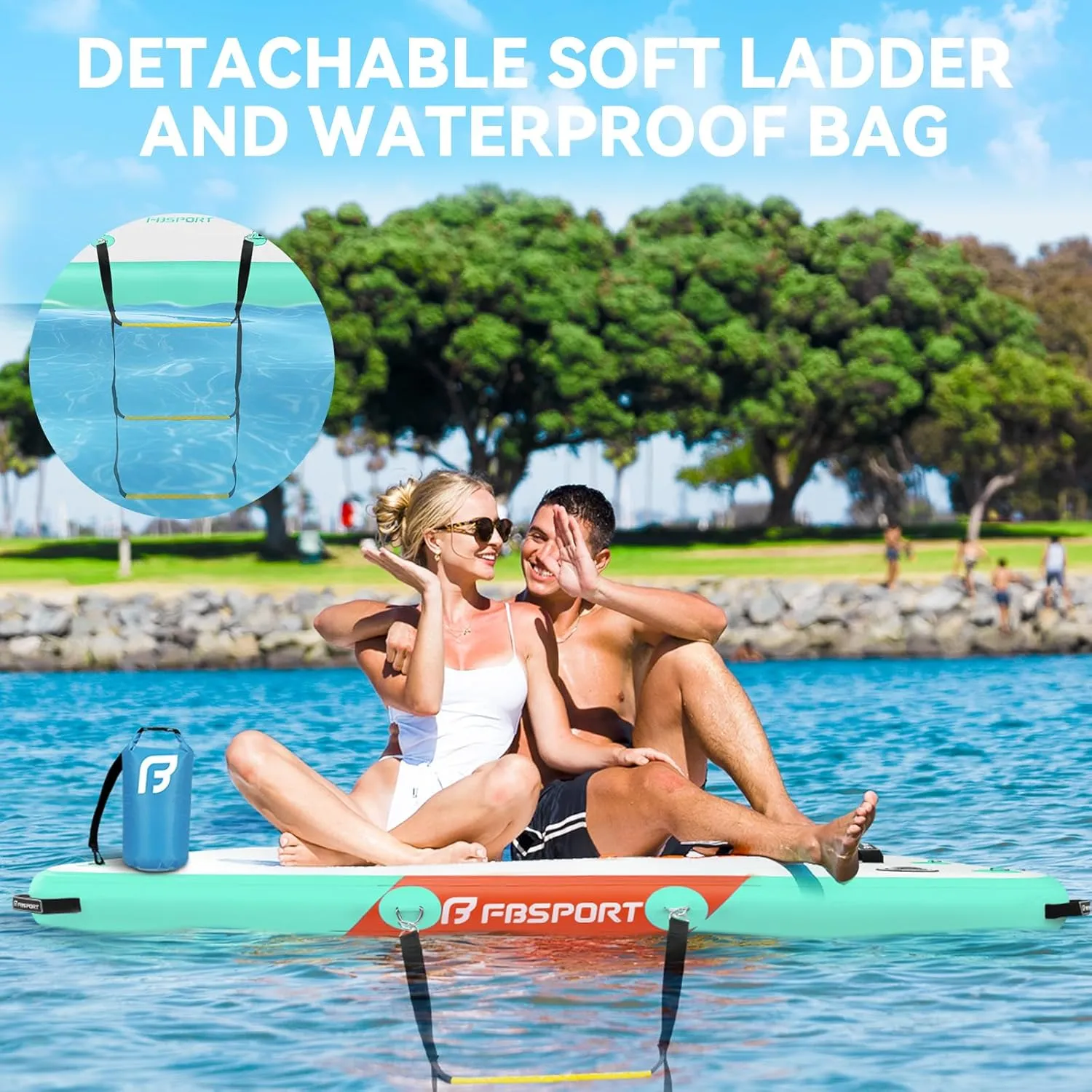 FBSPORT Inflatable Floating Dock,6ft/ 8ft/10ft Swim Air Platform Island Raft Mat with None-Slip Surface,6 Inch Thick PVC Construction,Floating Platform for Pool Beach Ocean