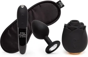 Fifty Shades of Grey Come to Bed Kit with Butt Plug, Blindfold & We-Vibe Tango X Powerful Massage Bullet Vibrator and Black Rose Toy Pleasure Air Clitoris Sucker - Couples Sex Toys Bundle