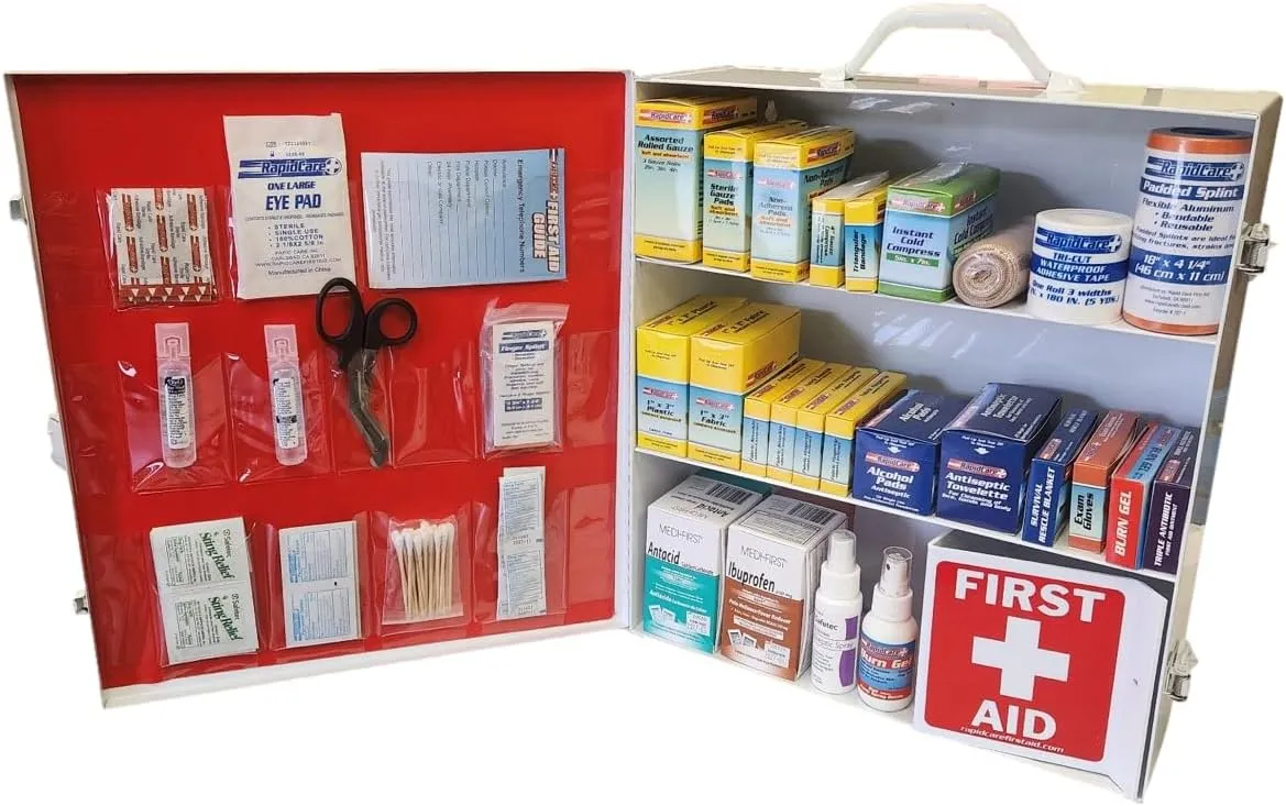First Aid 80098 3 Shelf All Purpose First Aid Kit Cabinet, Class A , Exceeds OSHA/ANSI Z308.1 2015, Wall Mountable