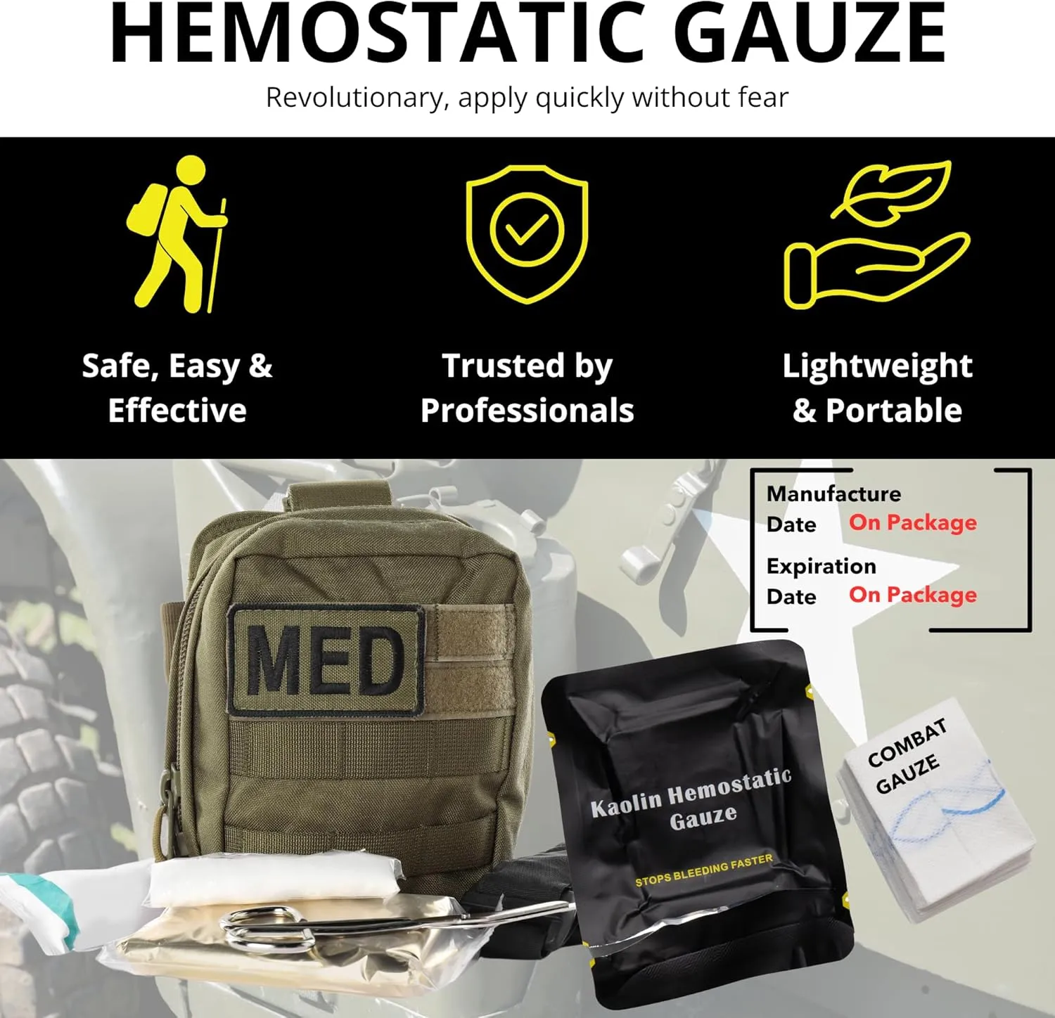 First Aid Advanced Quick Clotting Combat - Flexible Hemostatic - Stop The Bleed kit Faster Wound Packing with Quick Clotting Medical - Survival Kit Supplies - 3" x 12.5' (CT-Gauze) (CT-GAUZE2)